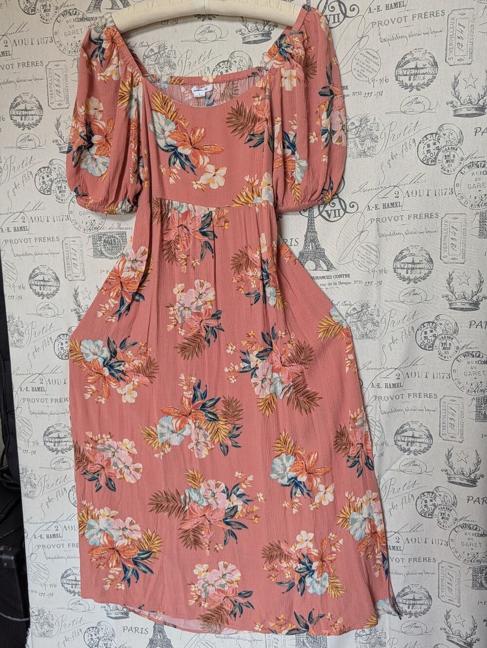 O'Neill Coral Floral Midi/Maxi Dress with Puff Sleeves